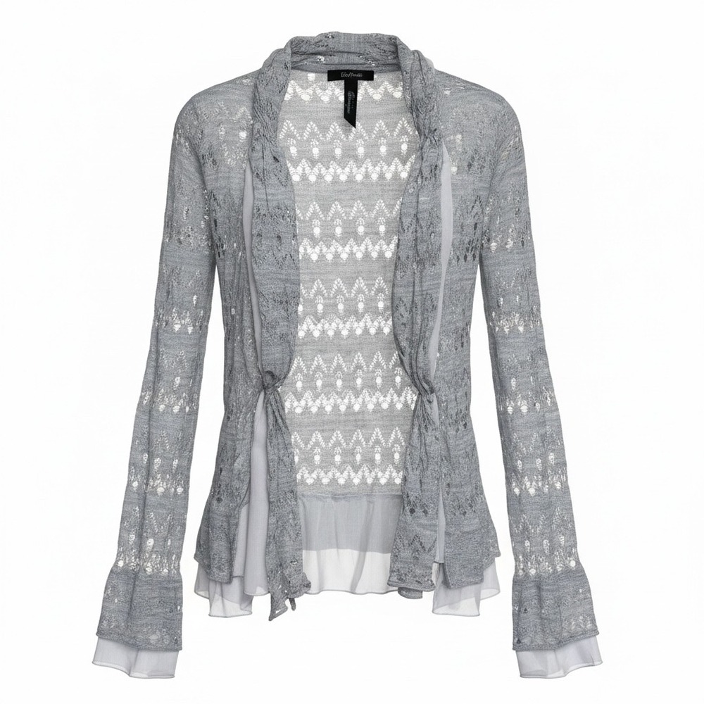 BKE Boutique Wool Blend Pointelle Cardigan Sweater Small Gray Boho Whimsigoth‎